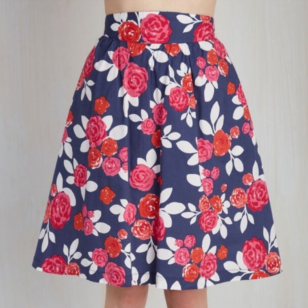 Modcloth Pros & Convertibles Floral Midi Skirt XL Extra Large Cotton - Picture 1 of 11